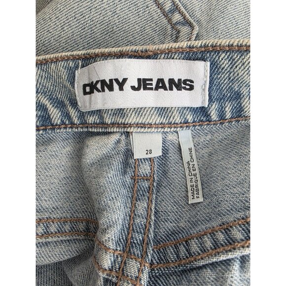 DKNY Jeans High Rise Wide Leg Silver Studded Denim Pants Sz 28 Light Wash NWT - Picture 9 of 11